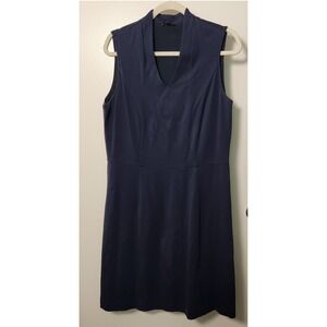 Brooks Brothers Blue Sheath V-Neck Sleeveless Ponte Knit Dress Sz 12 Lined Zip